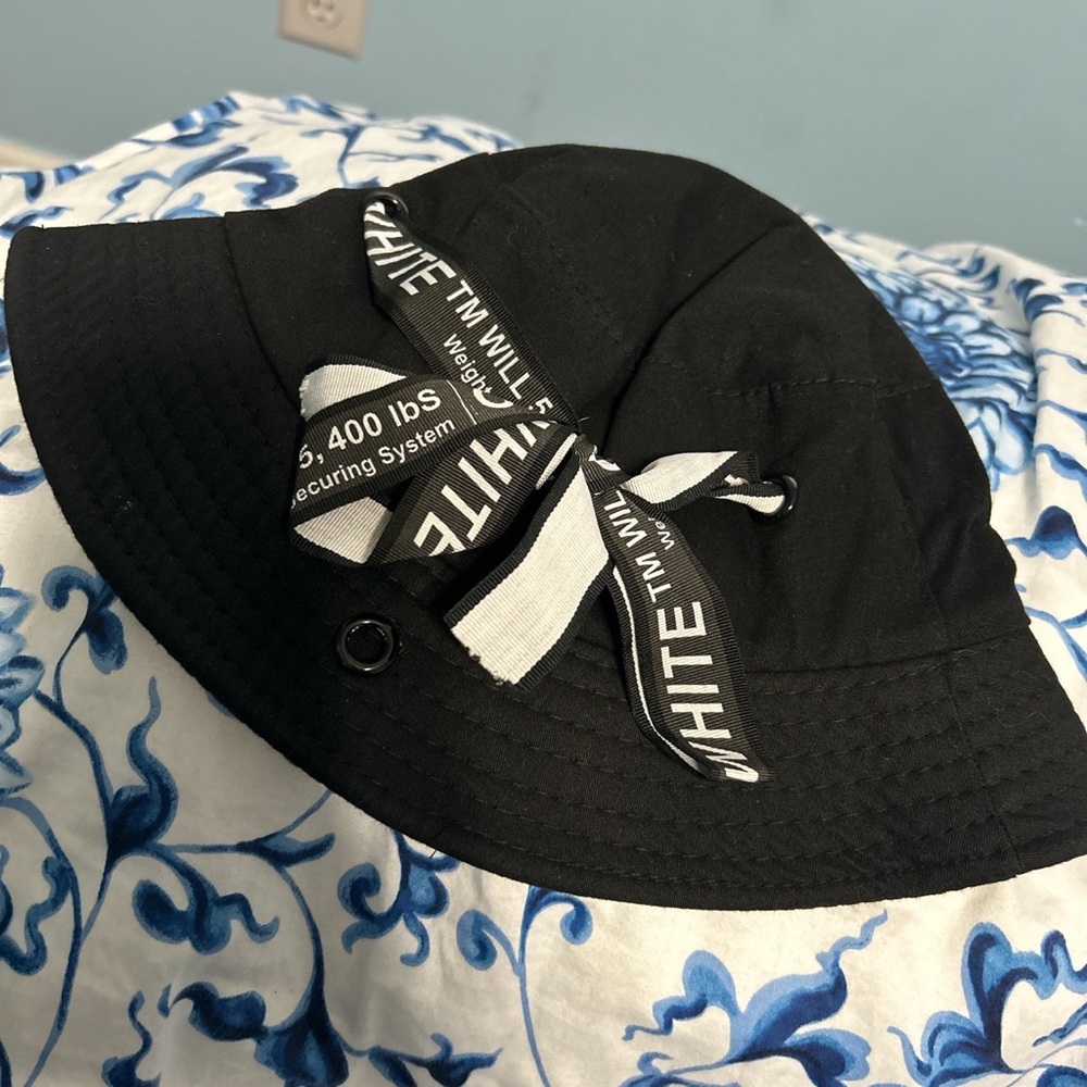 Black with white ribbon bucket hat
